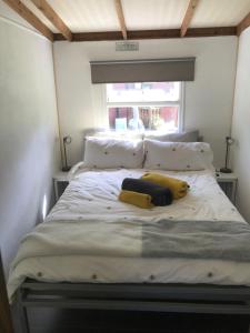 比尔斯韦尔斯Pheasant Lodge的一张位于带两个枕头和窗户的房间的床铺