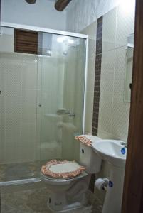 巴里查拉阿帕里西奥洛佩兹旅馆的带淋浴、卫生间和盥洗盆的浴室
