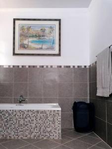 斯普林斯Greystoke - Furnished, self service apartment.的带浴缸的浴室和墙上的照片
