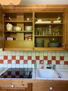 萨莫安斯Les Frahans的厨房配有水槽和餐具柜