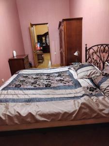 苏呼米Квартира у моря в Абхазии Сухум的一间卧室配有床,床上装有被子