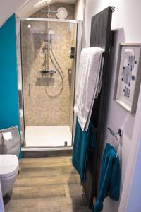 LanchesterDerecroft Glamping Luxury Lodgepods的带淋浴和卫生间的浴室