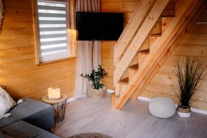桑多梅日San_Domek的小木屋内的客厅配有平面电视。