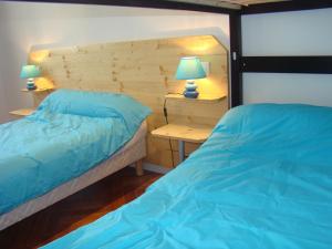 Pontonx-sur-lʼAdourLes Gîtes Malidri的一间卧室设有两张床和两张台灯。