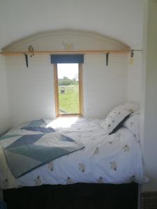 Long MartonSunny Mount Shepherd's Hut的窗户客房内的一张床位