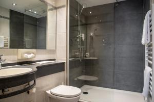 莱奇根Hotel & Restaurant Post的带淋浴、卫生间和盥洗盆的浴室