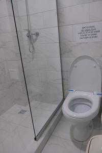 日托米尔Лісовий готель Гайки的带淋浴和卫生间的浴室