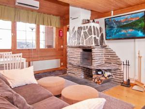 尼尔西艾Holiday Home Lomasyväri 810 by Interhome的客厅设有石制壁炉和电视。