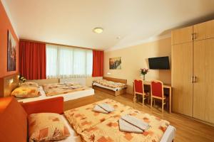 布拉格Residence BENE的酒店客房设有三张床和电视。