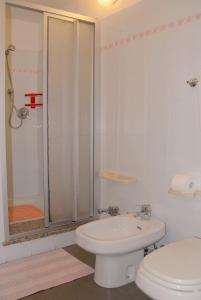 奥斯塔Agriturismo Plan d'Avie的带淋浴、卫生间和盥洗盆的浴室