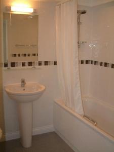 霍舍姆春田酒店的浴室配有盥洗盆、淋浴和盥洗盆。