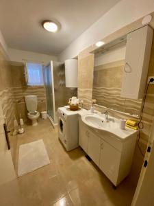 卡什泰拉Apartment Darija with private pool的一间带水槽和洗衣机的浴室