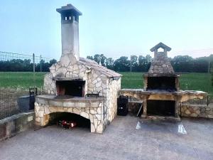 Casa LinariVilla Pedrosu的地里的石头壁炉,带两个烤箱