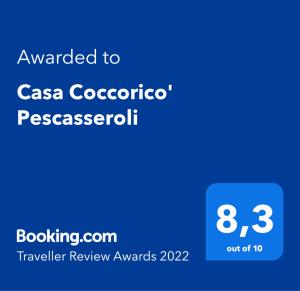 佩斯卡塞罗利Casa Coccorico' Pescasseroli的手机的屏幕,上面有给casa cocacola的文本