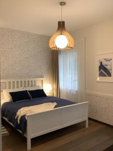 耶德库安特Vila MAY的一间卧室配有一张床和一个吊灯