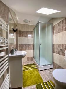 巴亚德菲耶尔Casa Mis的带淋浴、盥洗盆和卫生间的浴室