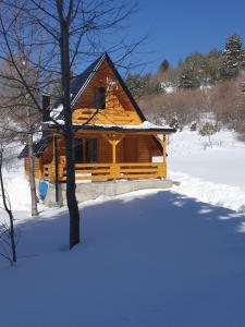 库普雷斯Planinska brvnara的小木屋,地面上积雪