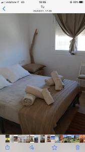 埃斯普霍斯Bilocale vista mare Es Pujols的一间卧室配有带毛巾的床