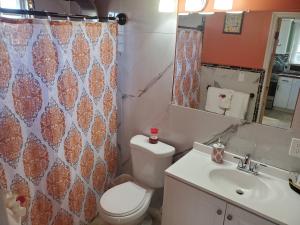 拿撒勒Annasville Comfort Studio的一间带卫生间、水槽和镜子的浴室