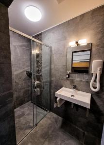 Enscherange瑞克斯密蓝酒店的一间带水槽和淋浴的浴室