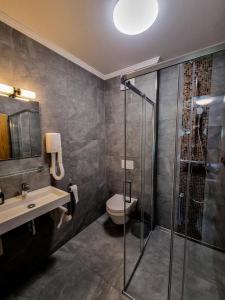 Enscherange瑞克斯密蓝酒店的带淋浴、盥洗盆和卫生间的浴室
