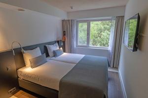多尔恩Hotel Landgoed Zonheuvel的一间卧室设有一张大床和窗户