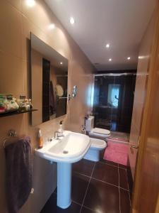 里亚萨Apartamento de 3 dormitorios con piscina - Riaza Vacacional的一间带水槽和两个卫生间的浴室
