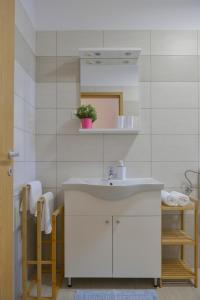 里耶卡Apartments Danijela & Love Nest的浴室设有白色水槽和镜子
