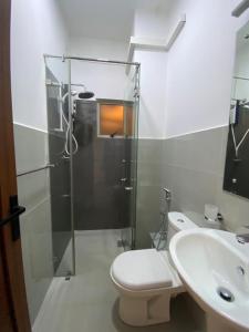 Athurugiriya3 Bedroom Apartment, Ariyana Resort的带淋浴、卫生间和盥洗盆的浴室
