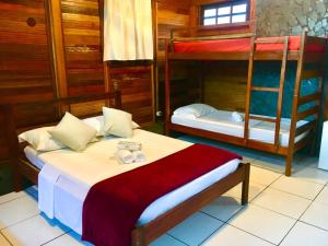 特林达德Pousada Recanto Afetivo的房屋内设有一间带两张双层床的卧室