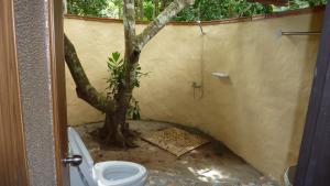 Ban Tha Khun巴丁巧兰度假酒店的卫生间旁有树的浴室