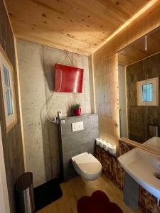 施奥弗灵Ferien in Holz - Fühle die Gemütlichkeit Enjoy的一间带卫生间和水槽的浴室