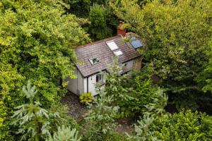 PontardaweBeili Glas Cottage的享有树木环绕的小房子的顶部景色