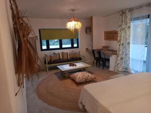 Rodrigues Island玛米切丽山林小屋的客厅配有沙发和桌子