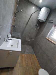 斯沃尔纳加西耶Domki Swornegacie - Sielsko Anielsko的一间带水槽和淋浴的浴室