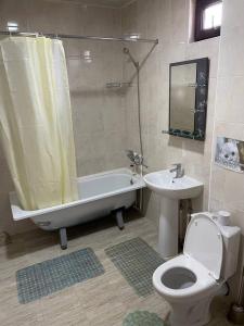乔尔蓬阿塔Guest House Janel的带浴缸、卫生间和盥洗盆的浴室