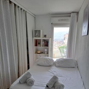 马赛Appartement Standing Marseille 2 chambres 6 pers Clim Parking JO的一间卧室设有一张床和一个大窗户