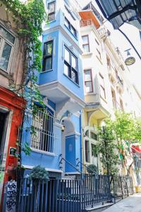 伊斯坦布尔BLUE PERA HOUSE的建筑物前方街道上的蓝色房子
