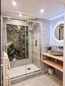 安锡Majord'Home Spa 5* - La Source Cœur Vieille Ville的浴室里设有玻璃门淋浴