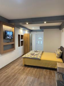 扎布利亚克拉洛维奇公寓的一间卧室配有一张床,墙上配有电视