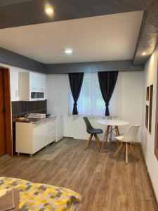 扎布利亚克拉洛维奇公寓的客房设有厨房、桌子和椅子。