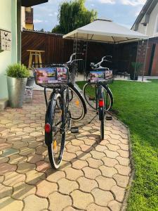 克尼特尔费尔德Ferienhaus Silke的两辆自行车停在一个庭院,彼此相邻
