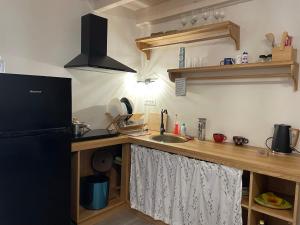 SinarádesValeria’s Apartments的厨房配有带水槽的柜台和冰箱。
