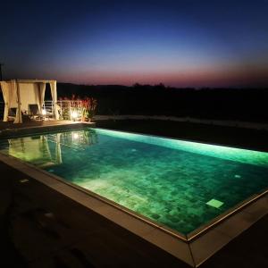 拉基Eva Luxury Villa的游泳池在晚上点亮