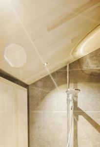 洛豪PfänderGlück的带淋浴的浴室(带木制天花板)