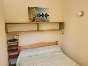 雷阿隆APPARTEMENT MONTAGNE的卧室配有床和壁架