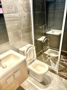 卡萨布兰卡luxury apartments的一间带卫生间和水槽的浴室