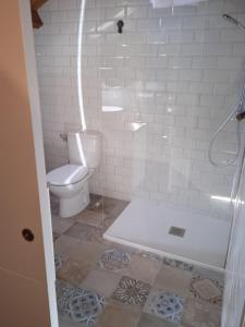 莫利纳塞卡Albergue de peregrinos Santa Marina的白色的浴室设有卫生间和淋浴。