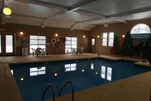马尼斯蒂克Gray Wolf Lodge的一座大型游泳池,位于带房子的房间里