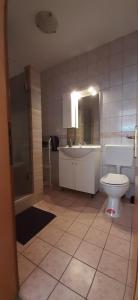 维尔Villa Dobra Family Apartments的浴室配有卫生间、盥洗盆和淋浴。